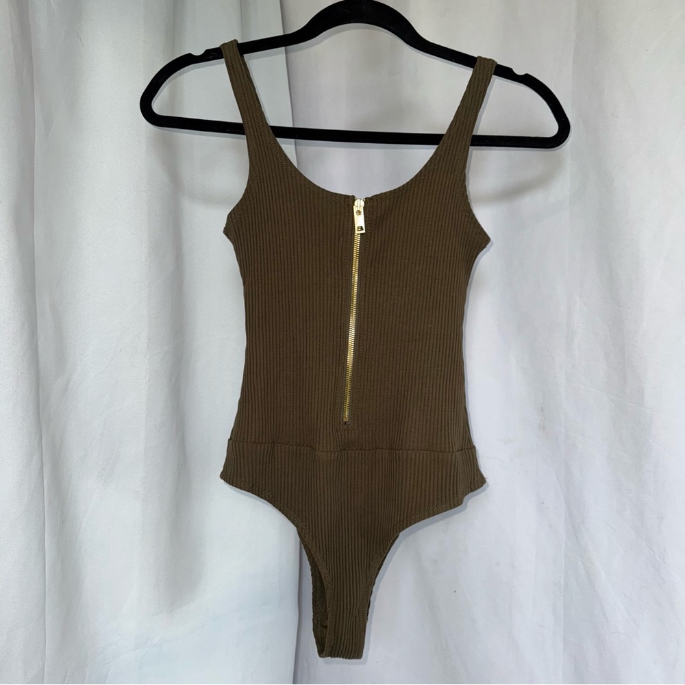 Ribbed Olive Green slick body suit size small